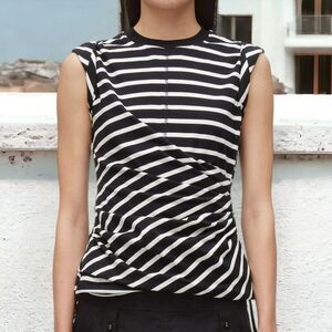 3.1 Phillip Lim Draped Striped  Rolled Sleeve Sleeveless Top